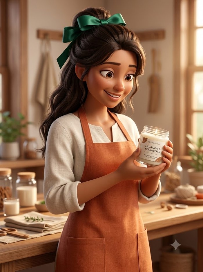 Produtora artesanal segurando cosmético com rótulo personalizado Smartty Digital